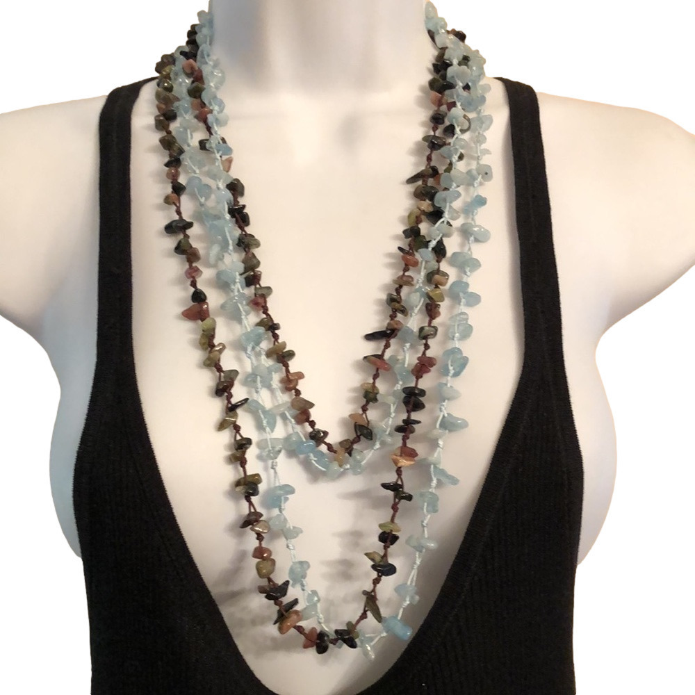 Bundle lot two artisan made natural stone beaded necklace boho great 4 layering - Picture 3 of 6